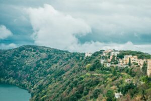 lake albano and alban hills in Castel Gandolfo, Rome suburb, Italy