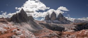 Panorama of Tre Cime peaks in Dolomites, Italy