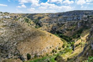 Scenic natural landscape of Gravina ravine in Matera