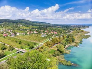 Aerial landscape view of the Lake Balaton in Hungary