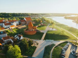 Aerial shot of Kaunas Castle in Lithuania