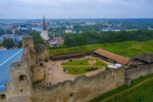 Aerial shot of the Rakvere Linnus castle in Estonia