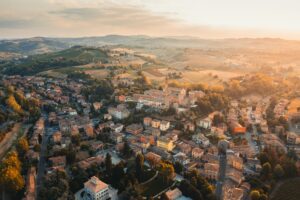 Aerial view of Castelvetro village. Modena Italy.