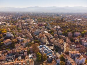 Aerial view of City of Plovdiv, Bulgaria