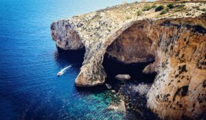 Blue Grotto in Malta. Famous place of tourist nature object of Malta