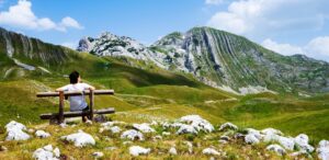 Girl and bench in Montenegro