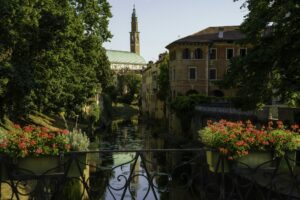 Historic buildings of Vicenza, Italy, from a bridge