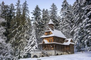 Jaszczurowka Chapel in Zakopane , Poland at Winter Scenery