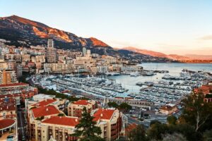 Monaco city and port at sunset