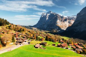 Picturesque autumn landscape in Grindelwald village