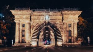 Scenic shot of the Buda Castle Tunnel in Hungary at night