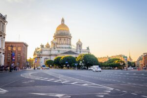 St. Isaac's Cathedral at sunset in St. Petersburg