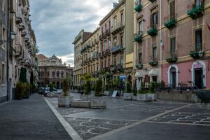 Street of Catania with the famous Opera Theatre Teatro Bellini - Catania, Sicily, Italy