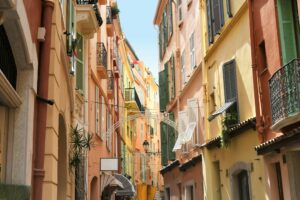 The colorful pastel houses buildings of Monaco. European cityscape