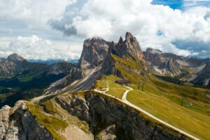 Tourist observation point overlooking Seceda ridgeline