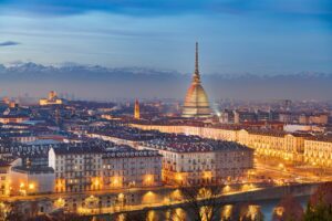 Turin, Piedmont, Italy skyline with the Mole Antonellina