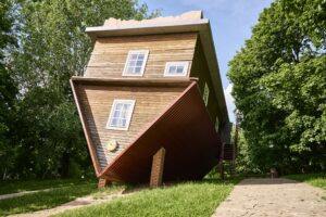 Upside down house attraction. The tourist complex of Dukora, Belarus