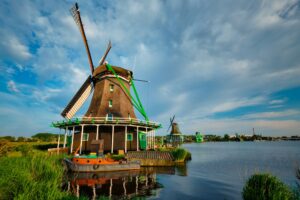 Windmills at Zaanse Schans in Holland. Zaandam, Nether