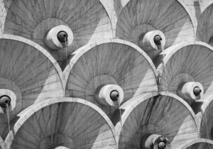 Yerevan Cascade Complex in Armenia, black and white photo.