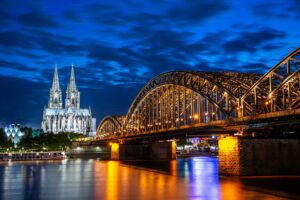 Night in Cologne at the river Rhine