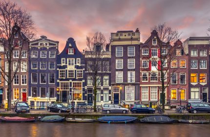 Canal houses on the Brouwersgracht in Amsterdam in vintage tonin